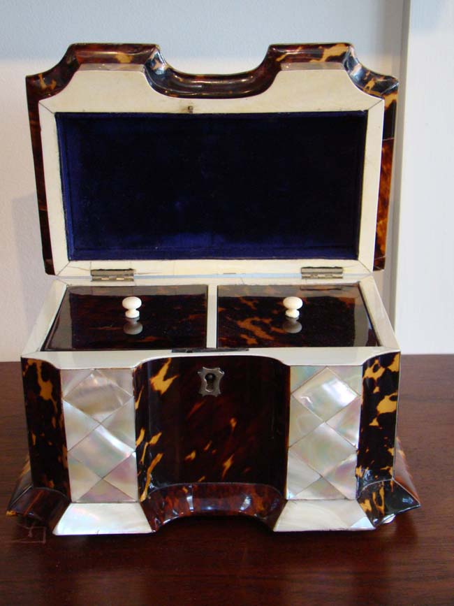 A Magnificent English Regency period Tortoiseshell, Mother-of-pearl and Ivory Tea Caddy Box circa 1815 — image 2